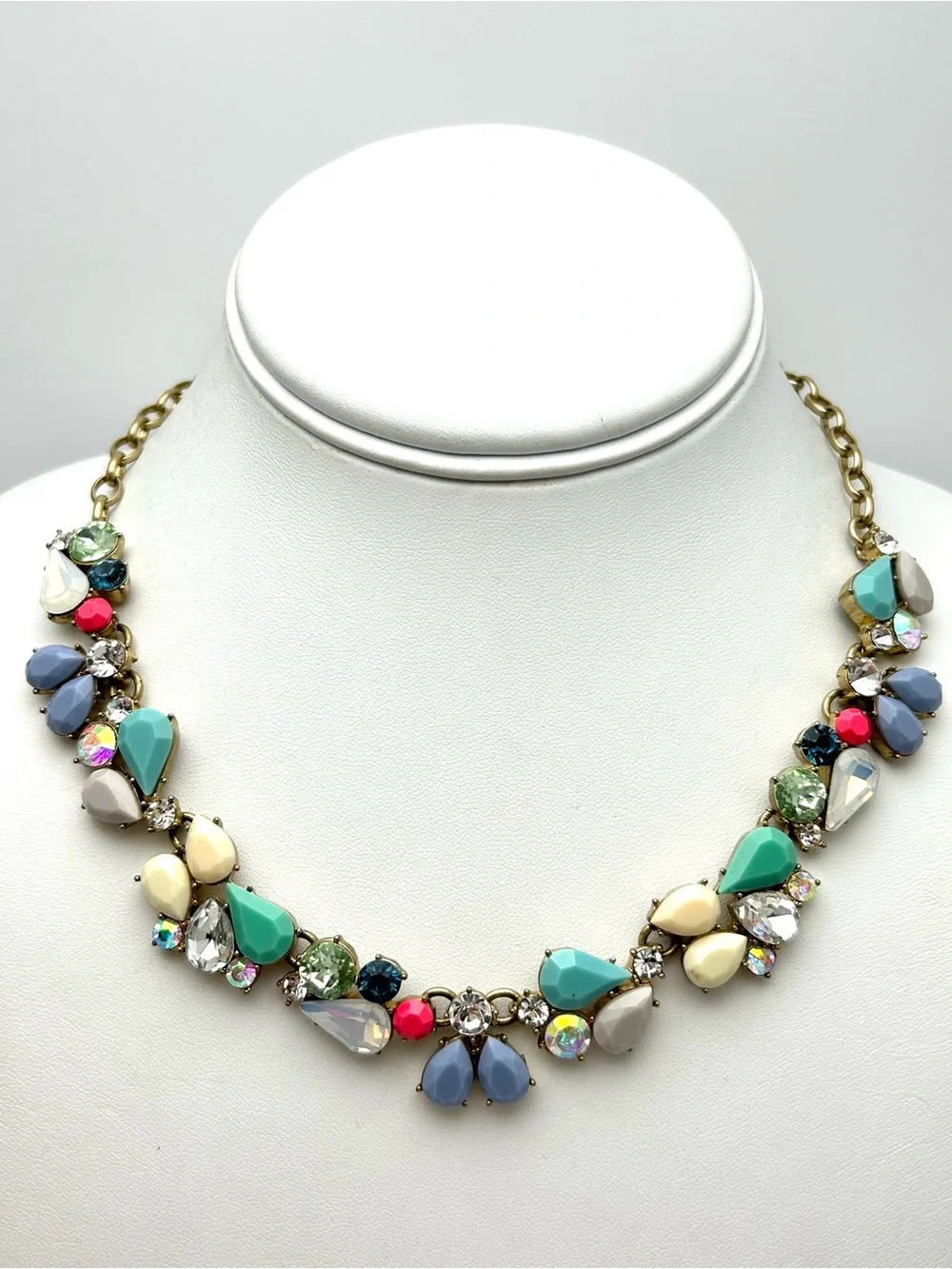 J. Crew Green Blue Coral Cream Opalescent Jeweled Necklace.